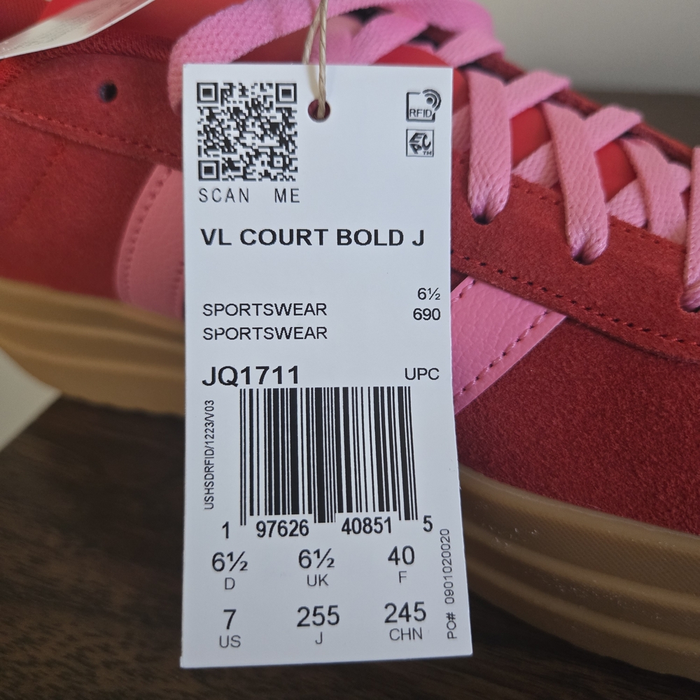 Adidas VL Court Bold Sneakers Kids Size 7 Red Pink Platform Shoes JQ1711 - Picture 12 of 12